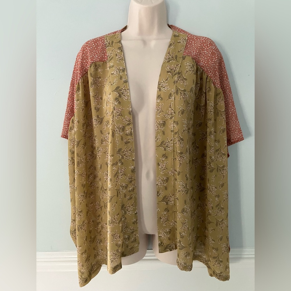 LOOK floral open front patchwork kimono cardigan oversized boho eclectic OS